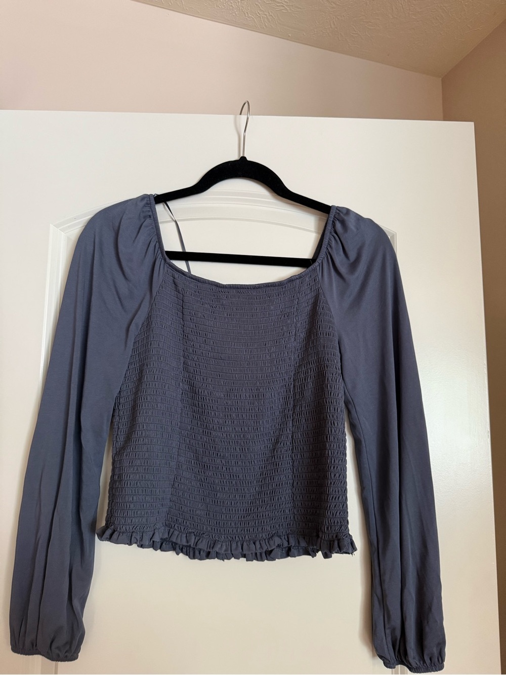 Women's Slate Blue Smocked Long Sleeve Top